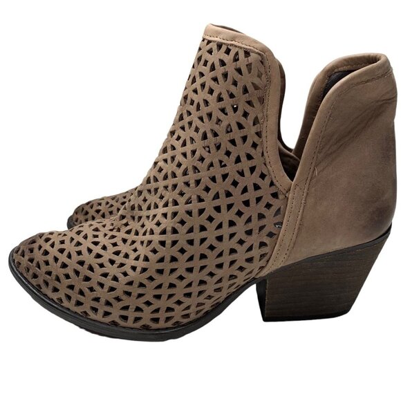 Krbonell Brown Leather Perforated Pointed Toe Booties - Picture 3 of 7